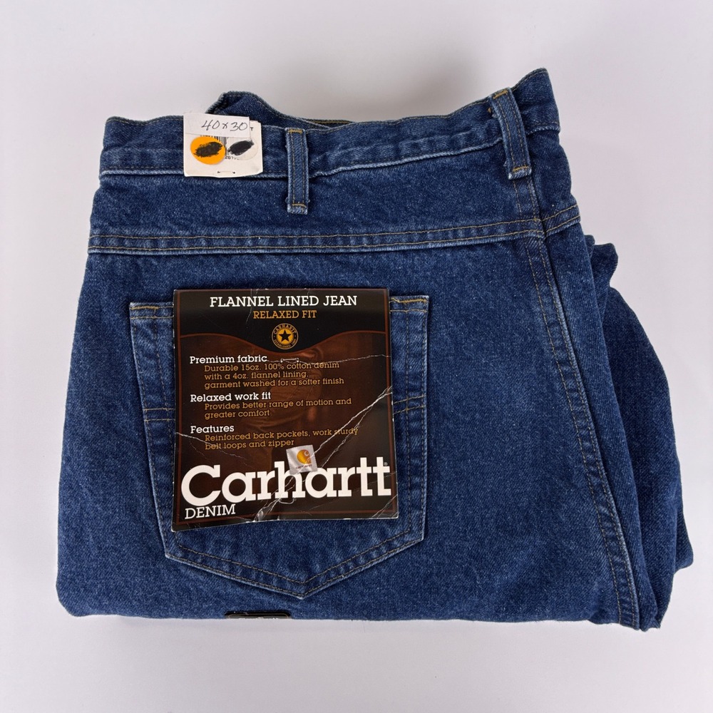 Carhartt Relaxed Fit Flannel Lined Denim Jeans Mens B21 DST 40x30 NWT NOS